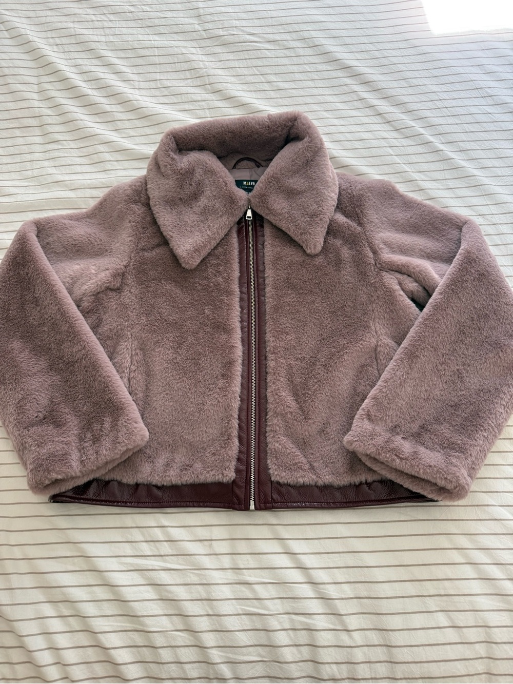 Anthropologie Maeve Plush Faux Fur Jacket - Dusty Mauve